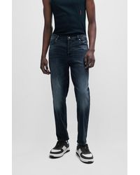 HUGO - Tapered-fit Jeans In Blue Stretch Denim - Lyst