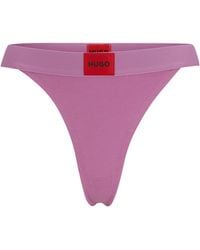 HUGO - Stretch-cotton Thong Briefs With Red Logo Label - Lyst