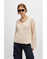 HUGO - Oversized-fit Long-sleeved Sweater With V Neckline - Lyst