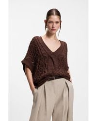 BOSS - Cotton-Blend Knitted Top With Cable Detailing - Lyst