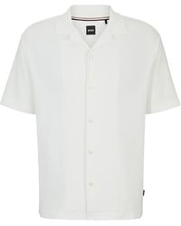 BOSS - Regular-fit Overhemd Van Katoenbouclé Met Geribbelde Kraag - Lyst