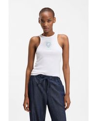 HUGO - Ribbed-Cotton Tank Top With Logo Artwork - Lyst
