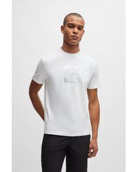 BOSS - T-shirt en coton stretch à imprimé artistique métallisé - Lyst