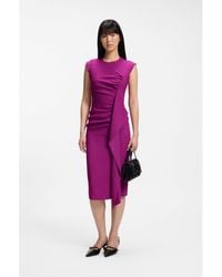 HUGO - Crepe Dress With Draped Detail - Lyst