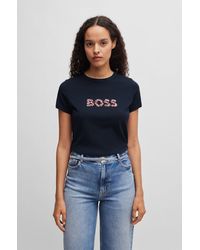 BOSS - T-shirt à col rond en jersey de coton, avec logo artistique - Lyst