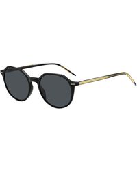 BOSS - Black-acetate Sunglasses With Gold-tone Detailing - Lyst
