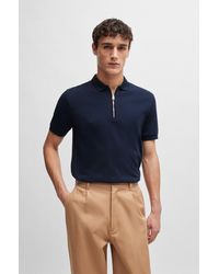 BOSS - Mercerized-cotton Slim-fit Polo Shirt With Zip Neck - Lyst