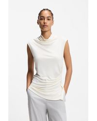 BOSS - Stretch-Jersey Top With Draped Collar - Lyst