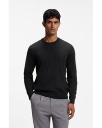 BOSS - Merino-Wool Sweater With Logo Embroidery - Lyst