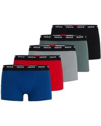 HUGO - Five-pack Of Stretch-cotton Trunks With Logo Waistbands - Lyst
