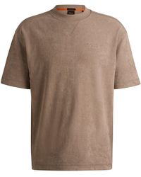 BOSS - Relaxed-Fit T-Shirt aus Baumwoll-Frottee mit Logo-Detail - Lyst