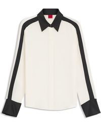 HUGO - Regular-Fit Blouse Van Crêpe Met Satijnen Details - Lyst