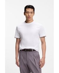 BOSS - Cotton-Jersey T-Shirt With Signature-Stripe Cuffs - Lyst