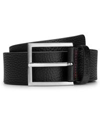 HUGO - Grained-leather Belt With Logo-stamped Keeper - Lyst