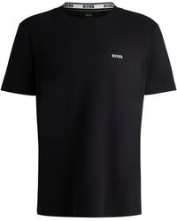 BOSS - Cotton-piqu T-shirt With Oxford-jacquard Back Collar - Lyst