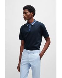 BOSS - Mercerized-cotton Slim-fit Polo Shirt With Contrast Stripes - Lyst