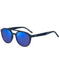 HUGO - Navy-acetate Sunglasses With Blue Lenses And Patterned Temples - Lyst