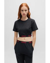 HUGO - T-shirt court en tissu stretch avec taille à logos - Lyst