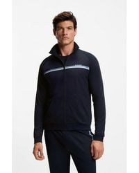 BOSS - Cotton-Terry Jacket With Stripe And Logo - Lyst