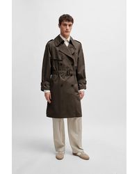 BOSS - Double-breasted Trench Coat In An Italian Cotton Blend - Lyst