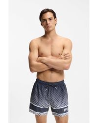 HUGO - Printed Swim Shorts With Stripe And Logo - Lyst