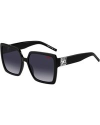 HUGO - Black-acetate Sunglasses With Stacked Logo - Lyst