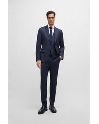 BOSS - Three-piece Slim-fit Suit In Patterned Stretch Wool - Lyst