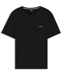 BOSS - T-Shirt Aus Stretch-Baumwolle Mit Logo-Stickerei - Lyst
