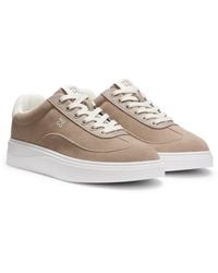 HUGO - Suede Trainers With Stacked Logos - Lyst