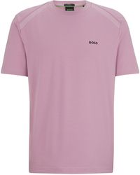BOSS - T-shirt Van Stretchkatoen Met Ronde Hals En Logodetail - Lyst