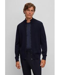 BOSS - Zip-up Cardigan With Mixed Structures - Lyst