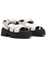 HUGO - Suede Sandals With Buckled Strap And Chunky Sole - Lyst