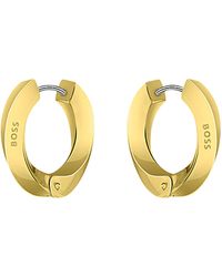 BOSS - Gold-tone Twisted Hoop Earrings - Lyst