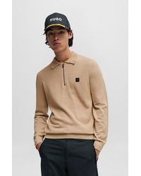 HUGO - Zip-neck Polo Sweater With Stacked-logo Badge - Lyst