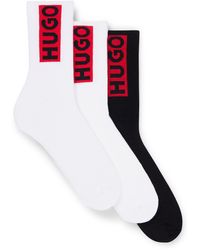 HUGO - Three-pack Of Short Socks With Red Logo Labels - Lyst
