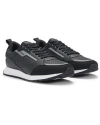スニーカー HUGO Mixed-material lace-up trainers with monogrammed upper HUGO - Faux-leather lace-up trainers with logo details - Black