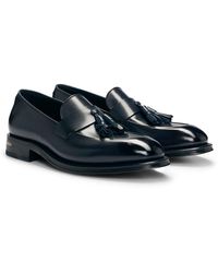 BOSS - Italian-crafted Leather Loafers With Tassel Trim - Lyst