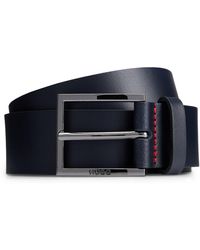 HUGO - Leather Belt With Red Stitching And Branded Buckle - Lyst