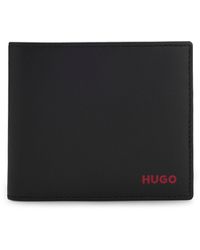 HUGO - Klappbare Geldbörse Aus Leder Mit Rotem Logo - Lyst