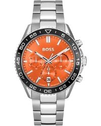 BOSS - Link Bracelet Chronograph Watch With Orange Dial - Lyst