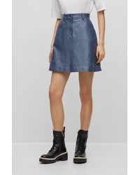 BOSS - Leather Mini Skirt With Denim Print - Lyst
