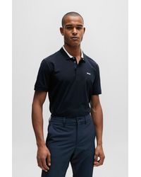 BOSS - Stretch-cotton Polo Shirt With 3d-stripe Collar - Lyst