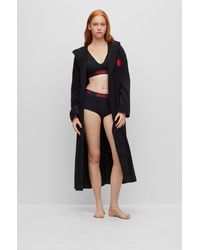 HUGO - Cotton-terry Dressing Gown With Red Logo Label - Lyst
