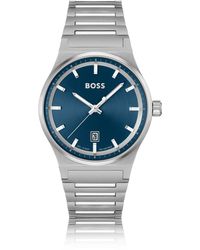 BOSS - Uhr mit blauem Zifferblatt und Gliederarmband aus Edelstahl - Lyst