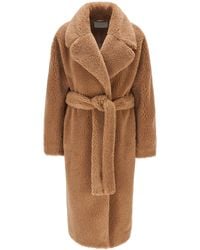 BOSS by HUGO BOSS Oversized-fit Teddy Coat With Tie-up Belt - Brown
