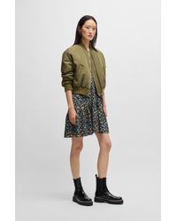BOSS - V-neck Dress In Printed Satin With Gathered Sleeves - Lyst