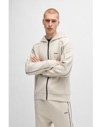 BOSS - Stretch-cotton Zip-up Hoodie With Emed Artwork - Lyst