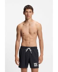 HUGO - Quick-Dry Swim Shorts With Printed Stacked Logo - Lyst