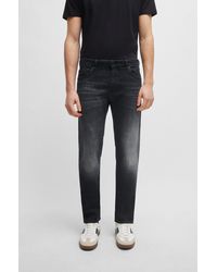 BOSS - Regular-fit Jeans In Black Italian Cashmere-touch Denim - Lyst