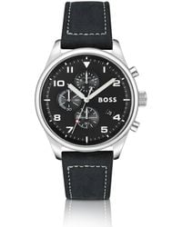 BOSS - View Chronograph Leather Strap Watch - Lyst